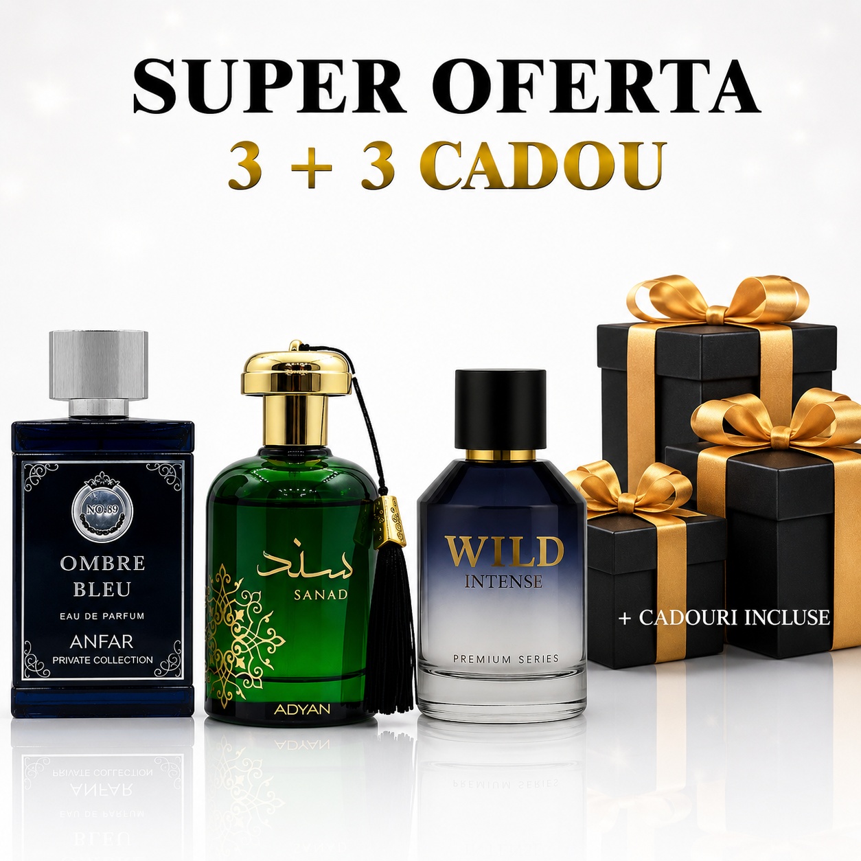 Ombre Bleu + Sanad + Wild Intense + 3 parfumuri cadou