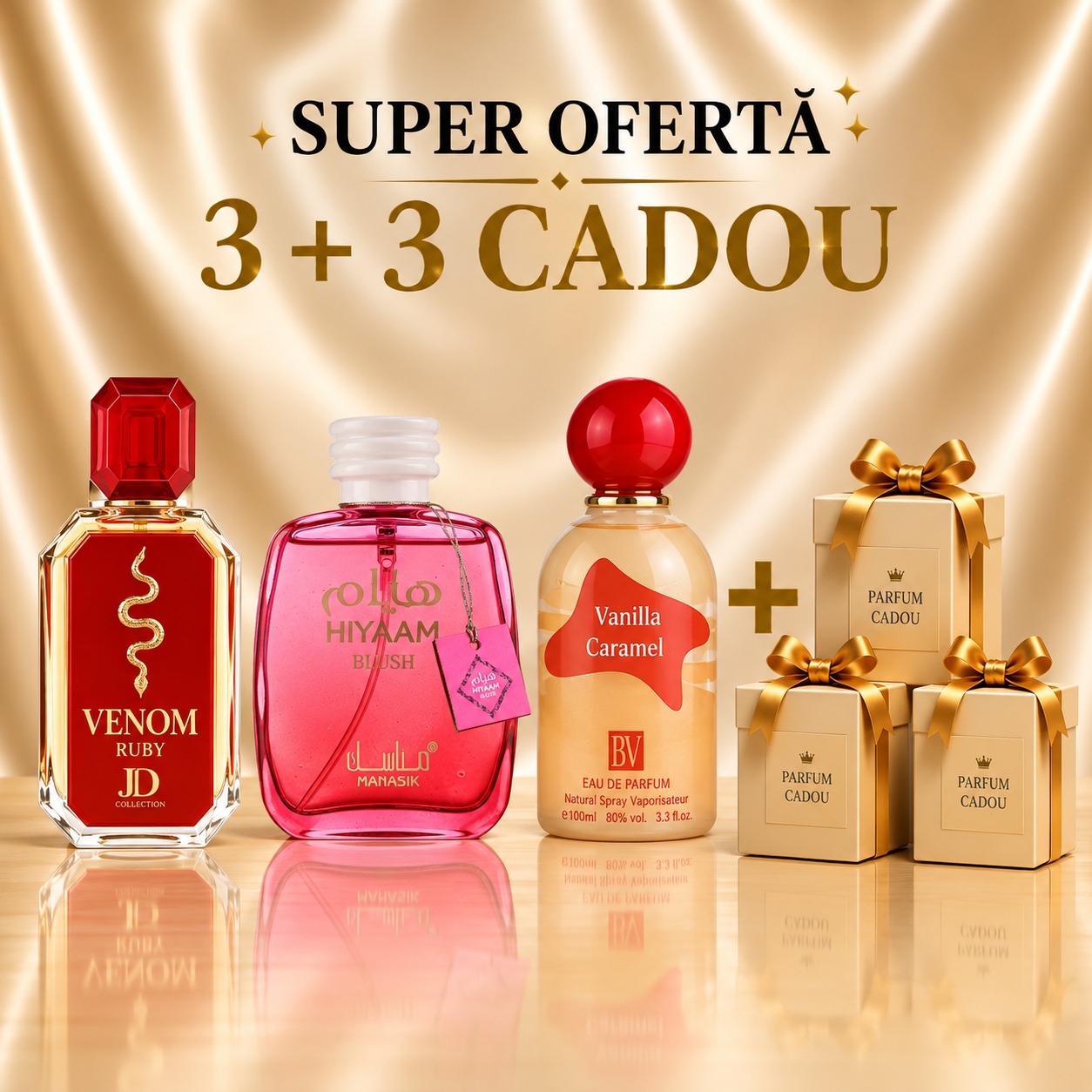 Venom Ruby + Hiyaam Blush + Vanilla Caramel + 3 Parfumuri Cadou, 100 ml