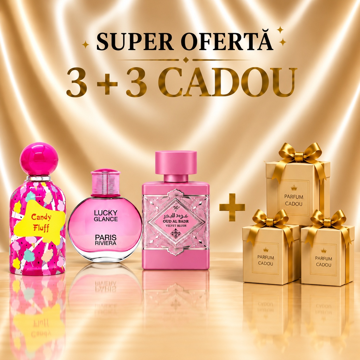 Marshmallow Crush + Lucky Glance + Oud Al Badr Velvet Blush + 3 Parfumuri Cadou 100 ml