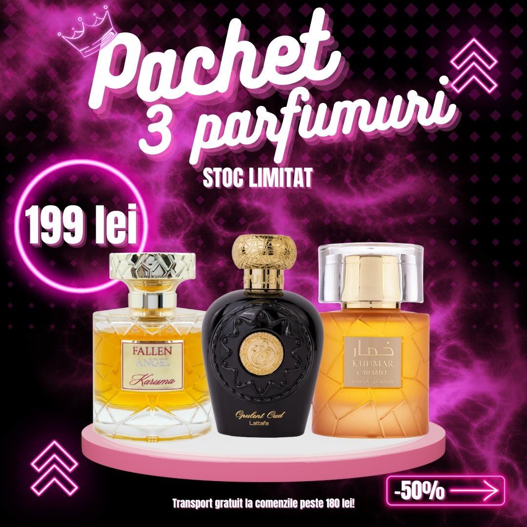 Pachet 3 parfumuri, Opulent Oud + Fallen Angel + Khumar Caramel, 100 ml