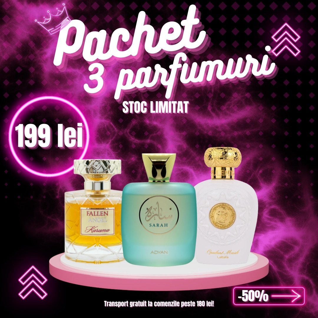 Pachet 3 parfumuri, Fallen Angel + Sarah + Opulent Musk, 100 ml