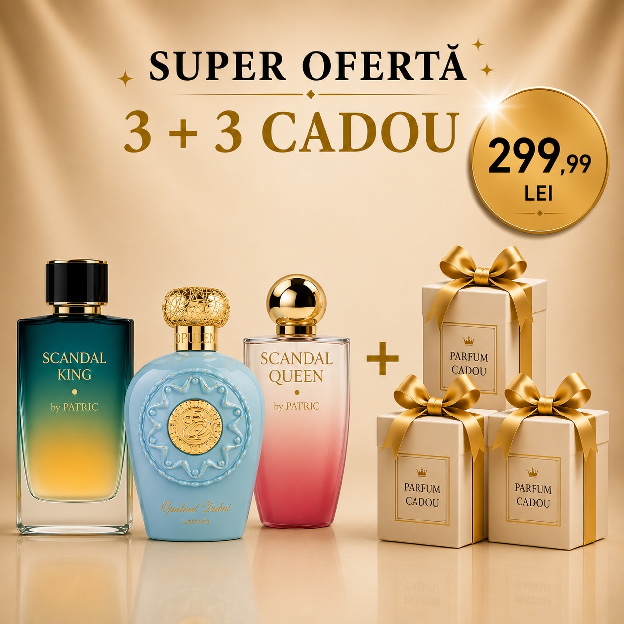 Scandal King + Scandal Queen + Opulent Dubai + 3 parfumuri 100ml cadou