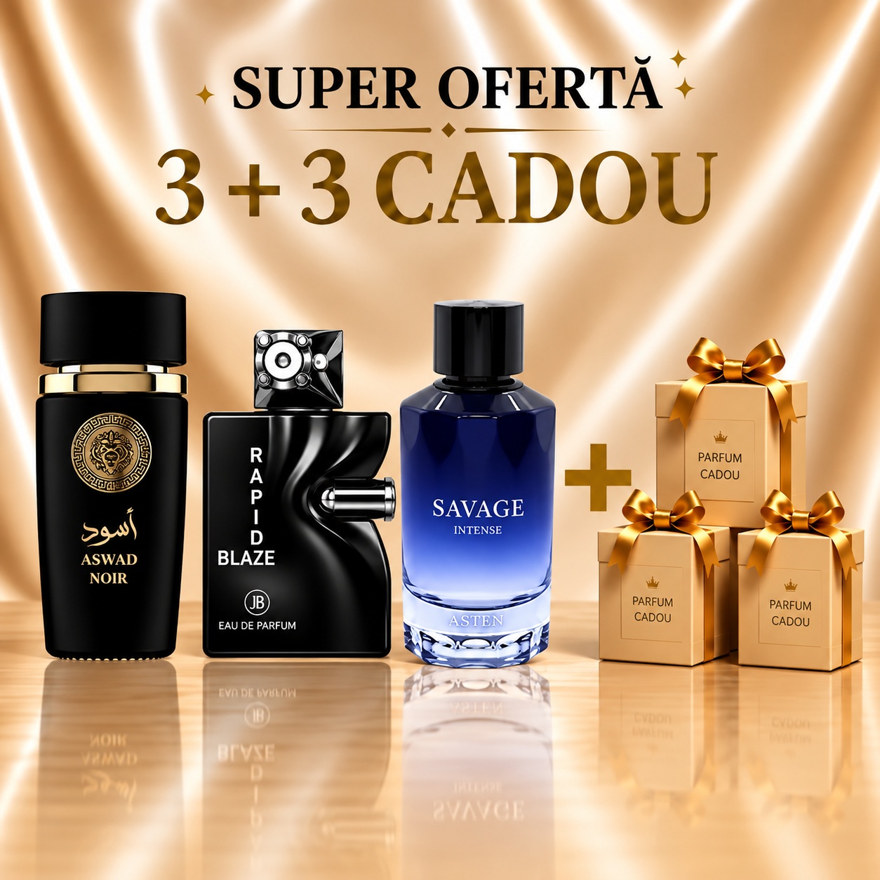 Aswad Noir + Rapid Braze + Savage Intense + 3 Parfumuri Cadou, 100 ml