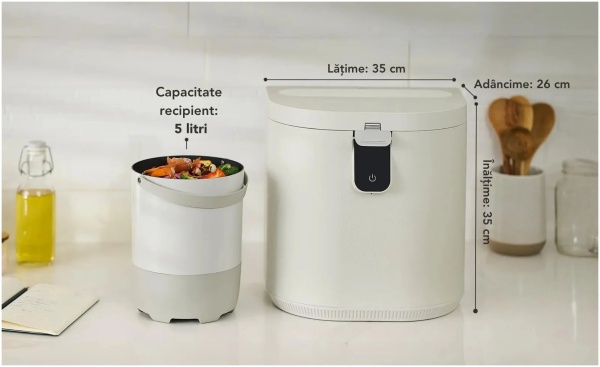 Aparat de reciclare a resturilor alimentare FoodCycler Eco 5, fără miros, 5 l, ciclu 4-9 ore, alb - Img 3