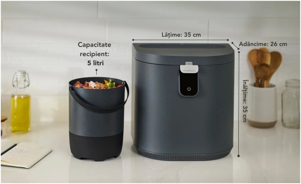 Aparat de reciclare a resturilor alimentare FoodCycler Eco 5, fără miros, 5 l, ciclu 4-9 ore, gri - Img 3