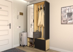 Cuier cu Oglinda Loft, cu Riflaj, Stejar Artizan/Negru - Img 1