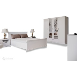 Dormitor Valencia, MDF VOPSIT ALB, Dulap, Pat, 2 Noptiere