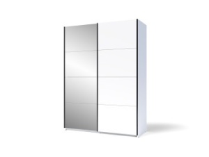 Dulap 2 usi culisante, 4 Oglinzi, PAL 16mm, Profile aluminiu, Alb Planita, 150 x 58 x 204, 5 cm - Img 3