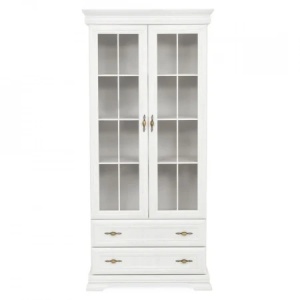 Living Kora cu 2 Vitrine, Alb Antichizat, 305 CM - Img 2