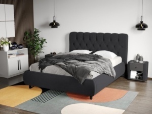 DORMITOR LORA, DRESSING 150 CM, PAT TAPITAT EURO GRI, SOMIERA RABATABILA, 2 NOPTIERE ALBE - Img 5