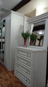 Mobila dormitor WHITE NEW, pat 160 x 200 cm, dulap, comoda, 2 noptiere, Pin Argintiu - Img 9