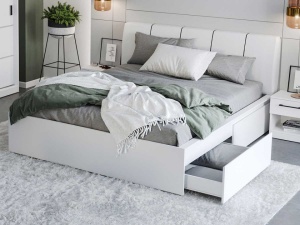 Set Dormitor Val, Alb Tapitat, cu Dressing 2 Usi Oglinda/Alb - Img 10