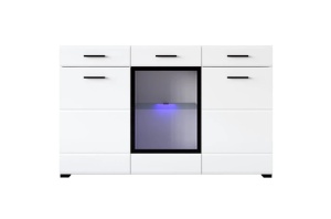 Comodă cu iluminare din spate Arctic / Arctic KOM1W2D2S cu 3 uși și 3 sertare Nymphea Alba/alb lucios BRW