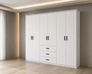 Dressing 6 Usi si 3 Sertare, 242 CM, Pal 18 MM, Alb manere Negre