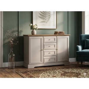 Living Alvera 3 piese, 305 x 48 x 193 cm, cashmere MDF si PAL, dulap, vitrina si comoda 127 cm - Img 4