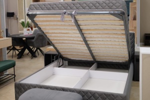 SET DORMITOR LIV CASMIR SOFT CLOSE, CU DULAP 3 USI SI PAT TAPITAT AVELOR GRI 160X200 CM - Img 14