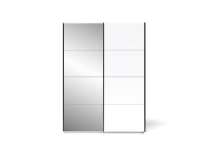 Dulap 2 usi culisante, 4 Oglinzi, PAL 16mm, Profile aluminiu, Alb Planita, 150 x 58 x 204, 5 cm - Img 4