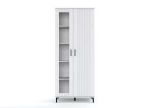 LIVING CU RIFLAJE, LORAN, MDF VOPSIT ALB, SOFT CLOSE, CU 2 VITRINE, 316 CM - Img 2