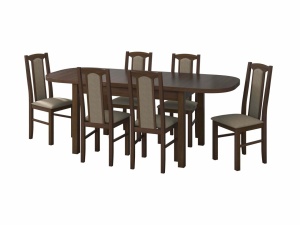 Set masa extensibila WENUS 1 blat laminat,nuc, cadru si picioare din lemn de fag,160x200cm, cu 6 scaune BOSS 7, tapitate - Img 2