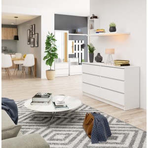Comoda cu 6 sertare, PAL laminat, 138x40x77 cm, alb mat - Img 8