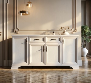 Comoda IDENTO, alb alpin, 4 Usi si 2 Sertare, 184x44,5x90,5 cm - Img 9