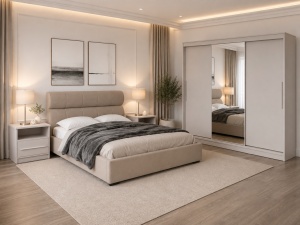 Dormitor Galactico, Dressing 240 Casmir, Pat Tapitat Somiera Rabatabila, 2 Noptiere