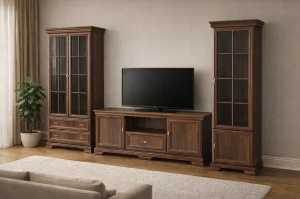 Living Kora cu 2 Vitrine, Culoare Nuc, 305 CM