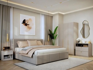 SET DORMITOR LIV CASMIR SOFT CLOSE, CU DULAP 3 USI SI PAT TAPITAT LIV 160X200 CM
