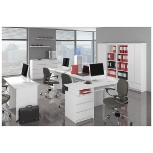 Comoda cu 6 sertare, PAL laminat, 138x40x77 cm, alb mat - Img 5