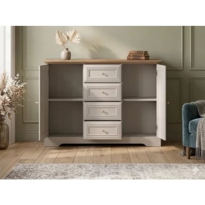 Living Alvera 3 piese, 305 x 48 x 193 cm, cashmere MDF si PAL, dulap, vitrina si comoda 127 cm - Img 5