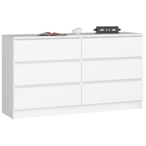 Comoda cu 6 sertare, PAL laminat, 138x40x77 cm, alb mat - Img 2