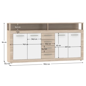 Comoda Luna XXL, 4 Usi si 4 Sertare, Sonoma Alb  - Img 3