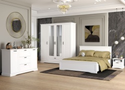 Comoda Valencia, 2 Usi 3 Sertare, MDF Vopsit Alb