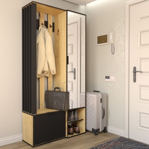 Cuier cu Oglinda Loft, DREAPTA cu Riflaj, Stejar Artizan/Negru