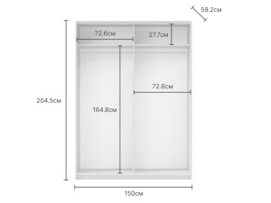 Dulap 2 usi culisante, 4 Oglinzi, PAL 16mm, Profile aluminiu, Alb Planita, 150 x 58 x 204, 5 cm - Img 5