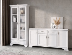 Living Idento Varianta 5, format din comoda 4 Usi 2 Sertare si Vitrina 2 Usi 1 Sertar, H 210 CM, MDF ALB ALPIN