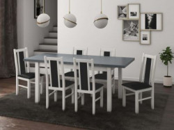 Set Masa Extensibila M 1 Alb/Grafit 160/200 X 90 CM + 6 Scaune B 14 albe, lemn fag