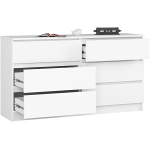 Comoda cu 6 sertare, PAL laminat, 138x40x77 cm, alb mat - Img 9