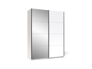 Dulap 2 usi culisante, 4 Oglinzi, PAL 16mm, Profile aluminiu, Alb Planita, 150 x 58 x 204, 5 cm - Img 2