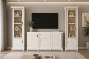 Living Sonata Casmir, format din 2 vitrine si comoda 3 usi si 1 sertar