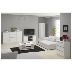Comoda cu 6 sertare, PAL laminat, 138x40x77 cm, alb mat - Img 6