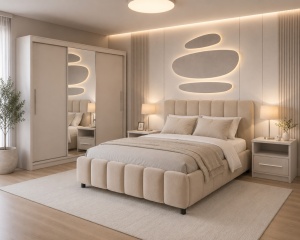 Dormitor NAPOLI, Dressing 240 Casmir, Pat Tapitat Somiera Rabatabila, 2 Noptiere