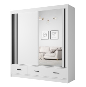 Dulap NORDIC CA24-200, alb ,mânere negre, PAL, cu 2 usi si 3 sertare, 200x60x215 cm