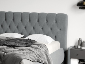 SET DORMITOR LIV CASMIR SOFT CLOSE, CU DULAP 4 USI SI PAT TAPITAT EURO GRI 160X200 CM - Img 7