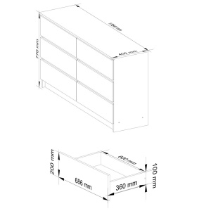 Comoda cu 6 sertare, PAL laminat, 138x40x77 cm, alb mat - Img 3