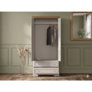Living Alvera 3 piese, 305 x 48 x 193 cm, cashmere MDF si PAL, dulap, vitrina si comoda 127 cm - Img 3