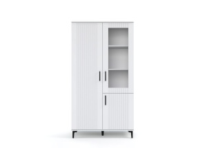 LIVING CU RIFLAJE, LORAN, MDF VOPSIT ALB, SOFT CLOSE, CU 2 VITRINE, 316 CM - Img 4