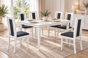 Masa living extensibila KORA ST, Pal melaminat, 8 persoane, 160-203x90x82 cm, ALB ANTICHIZAT - Img 7