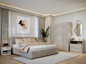 SET DORMITOR LIV CASMIR SOFT CLOSE, CU DULAP 4 USI SI PAT TAPITAT LIV 160X200 CM