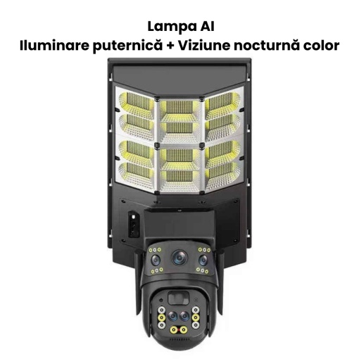 Lampă Solară cu Cameră de Supraveghere AI 4G V380 – 4MP, PTZ Inteligent, LED Puternic, Interfon Bidirecțional
